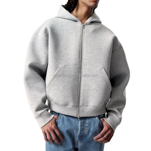 Sweat à capuche zippé 100 % coton molletonné épais, en French Terry de haute qualité, coupe oversize à épaules tombantes, court, entièrement zippé, personnalisable - Product Image 1