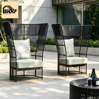 Ensemble de chaises longues d'extérieur en corde tressée avec table basse, structure en aluminium, siège rembourré pour jardin, balcon, villa, terrasse