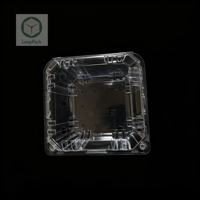 Boîte en plastique rectangulaire jetable de qualité alimentaire pour animaux de compagnie, avec logo en relief et couvercle transparent, pour l'emballage et la présentation de pain et de chips.
