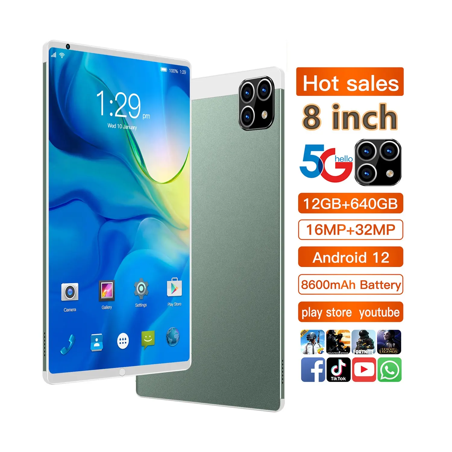 K10 Tablet Pintar 8 Inci RAM 12GB + ROM 640GB Sistem Android 12.0 Kartu Ganda WIFI GPS 4G 5G LTE Tablet Anak-anak