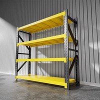 Colonne fendue noire et jaune en un seul emballage. Étagère en acier à 4 niveaux, présentoir industriel pour supermarché, pour entrepôt