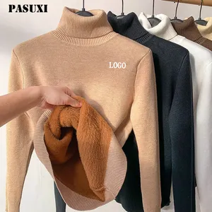 PASUXI Winter Roll kragen pullover Frauen halten warm Fleece gefüttert Strick pullover Mode Samt Basic Slim Knitwear Pullover Tops