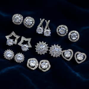 Pendientes de Moda Chapados en Oro Blanco con Gema Azul de Corte Brillante Redondo para Mujer, Joyería de Fiesta, Aleación de Zinc Chapada en Plata - Product Image 2