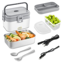 Boîte à lunch électrique isolée multicouche 2-en-1 en acier inoxydable Boîte à lunch électrique chauffante à usage domestique rechargeable auto-chauffante pour voiture