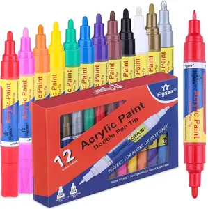 Dual-Tip Acrylic Paint Pens Both Extra Fine and Medium Tip Paint Markers Water Based Non-Toxic