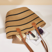 Sac fourre-tout grande capacité en paille pour femme, sac à bandoulière d'été pour la plage, avec fermeture éclair, broderie et poignée en PU écologique