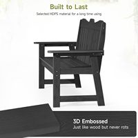 Banc de jardin noir surdimensionné en plastique HIPS imitation bois, capacité de charge de 800 lb, résistant à la rouille, quincaillerie en acier inoxydable pour parc et patio