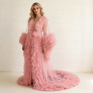 <span class=keywords><strong>Vestaglia</strong></span> in Tulle Rosa con Volant per Matrimoni, Servizi Fotografici di Maternità, Baby Shower, Boudoir della Sposa, Servizi Fotografici di Gravidanza, Personalizzabile - Product Image 1