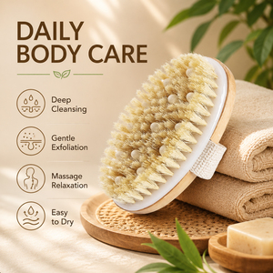 Éponge de massage ovale en bois de lotus avec poils de sanglier, tête de brosse corporelle avec plaque de fixation en plastique blanc et sangle tressée pour la main - Product Image 6
