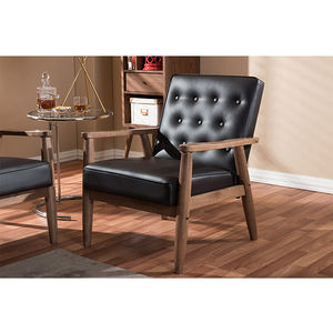 Fauteuil lounge en cuir de style mid-century modern avec structure en bois massif, fauteuil capitonné pour hôtel, bar, restaurant, mobilier commercial - Product Image 5