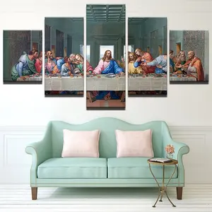 Modular Pictures Modular Pictures HD Printed Canvas Jesus 5 Pieces Living Room Decor Canvas Poster Print Last Supper Wall Art Painting