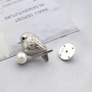 Broches de Plata de Ley 925 con Diseño de Pájaro de Piedra Natural al por Mayor DPZ-1000 - Product Image 3