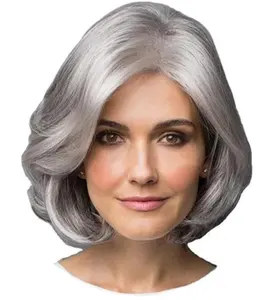 Nouveau Bob perruque cheveux courts pour femmes en couvre-chef en fibre chimique gris argent