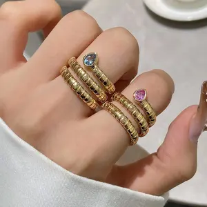 הנמכר ביותר מותאם אישית OEM/ODM ספק 18K מוצק זהב נחש טבעת אבן חן לנשים