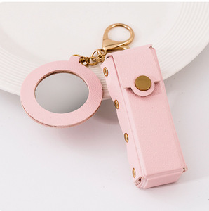 Étui à rouge à lèvres en cuir mignon et tendance, sac à rouge à lèvres, porte-clés avec <span class=keywords><strong>mini</strong></span> miroir de maquillage, porte-clés pour baume à lèvres, accessoires de maquillage - Product Image 2