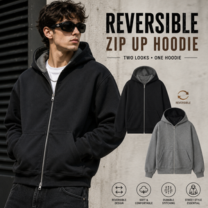 Sweat-shirt à capuche réversible pour homme, fermeture éclair intégrale, épais, double face, streetwear, fabricant OEM - Product Image 1