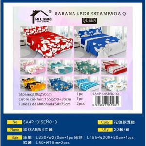 <b>Queen</b> <b>Size</b> 4-Piece Printed 100% Cotton <b>Bedding</b> Set Colorful Floral Design Breathable and Comfortable with Bedsheet Pillowcases - Product Image 1