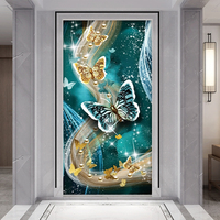 Factory Custom Luxury Restaurant Decorative Painting Lamp Wallart Hanging Butterfly LED Light Crystal Porcelain Painting