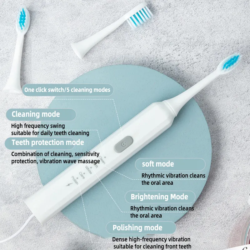 TONGWODE wiederaufladbare Zahnbürste Erwachsenen-Zahnbürste elektronische Zahnreinigungsprodukte 5 Modi 3 PSC weiche Bürsten Zahnbürste