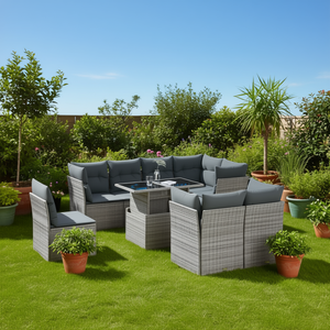 Set Divano da Giardino in Rattan Grigio 6 Posti, Arredamento da Esterno Contemporaneo Resistente alle Intemperie - Product Image 2