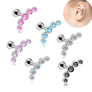 VRIUA Acciaio Chirurgico 5 Zircone Gemma Della Vite Prigioniera Dell'orecchio Trago Cartilagine Orecchino Del Corpo Piercing Anello di Orecchio Helix Sexy Dei Monili Piercing