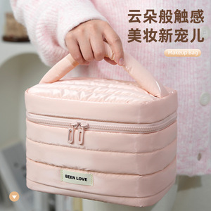 Speed And Constancy <b>Makeup</b> <b>Bag</b> Large Capacity Pink Cosmetic Case For Women Travel Toiletry Storage <b>With</b> Zipper <b>Compartment</b> - Product Image 1