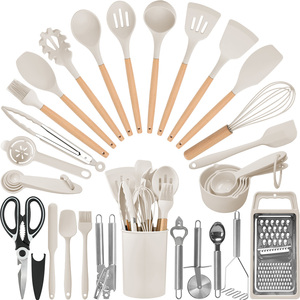 Wholesale Wood Handle Silicone Kitchen Tools Wooden Silicone Kitchen Utensils Set Cooking Utensils Set Silicone Kitchen Utensils - Product Image 1