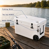 Glacière de pêche rotomoulée en PE 55L avec roues et poignée, robuste, maintien de la glace pendant 7 jours, glacière thermique portable