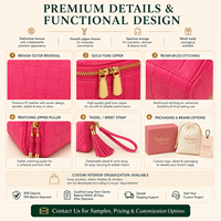 Pochette cosmétique en cuir PU tissé rose vif, sac à maquillage personnalisé avec logo, trousse de toilette de voyage, vente en gros, fabricant OEM