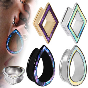 PONWAG 1 Paire 00g Tunnels <span class=keywords><strong>d</strong></span>'oreilles doublement évasés en forme de goutte <span class=keywords><strong>d</strong></span>'eau, en acier inoxydable, type selle, pour piercing, longueur de barre 10mm - Product Image 2