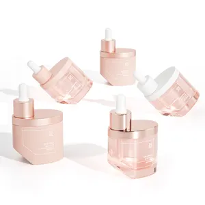 irregular luxury unique shape 30ml pink frosted glass oil serum pipette dropper bottle with dropper