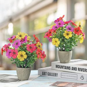 Fleurs artificielles Tournesols en pot en céramique, centre de table floral en fausse soie écologique, verdure rustique en pot style ferme - Product Image 2