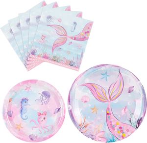Juego de Vajilla para Fiesta de Cumpleaños de Sirena de 144 Piezas para 24 Personas con Platos, Servilletas, Vasos y Cubiertos, Gran Venta - Product Image 1