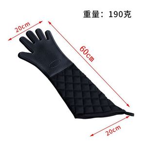 Extra <b>Long</b> 60cm Household BBQ Grill Oven Mitts Heat Resistant Kitchen Honeycomb Silicone Cotton <b>Gloves</b> - Product Image 4