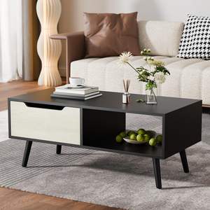 <span class=keywords><strong>Mesa</strong></span> de Centro Moderna de Madera con Almacenamiento, Duradera y Fácil de Limpiar, Diseño Minimalista de Mediados de Siglo, Muebles de Sala de Estar, Color Negro - Product Image 1