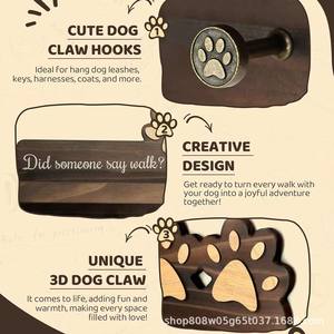 ที่แขวนกุญแจติดผนังลายอุ้งเท้าสัตว์เลี้ยง ทำจากไม้ พร้อมตะขอสำหรับเก็บสายจูงสุนัข สีเคลือบเงาแบบเรโทร ติดตั้งแบบไม่ต้องเจาะ - Product Image 2
