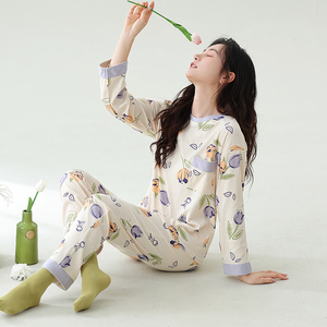 롱드 여성용 긴팔 V넥 나이트가운 <span class=keywords><strong>CVC</strong></span> 혼방 소재 수분 흡수 속건 부드럽고 통기성 좋은 캐주얼 홈웨어 - Product Image 4