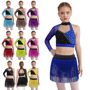 ชุดเต้นลาตินสำหรับเด็กผู้หญิงอายุ 6-16 ปี เสื้อครอปท็อปพร้อมกระโปรงสั้น สำหรับการแข่งขันเต้นรำ งานปาร์ตี้ และการแสดง - Product Image 1