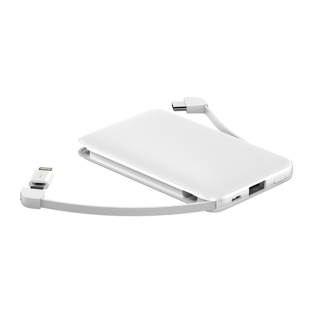 Promotional Gift 3-In-1 Power Bank 5000mah Slim Built-In Type-C Cable Customized Powerbank