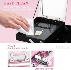 Portable <b>Makeup</b> Case with Mirror 2-Tier <b>Makeup</b> <b>Box</b> Organizer Traveling Cosmetic Suitcase Storage Craft Nail Suitase for Girls - Product Image 5