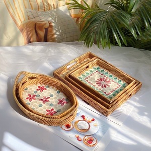 Keranjang rotan Hotel Rumah Tangga baki penyimpanan anyaman buah permen makanan ringan roti rotan cangkang nampan rotan Safflower - Product Image 1