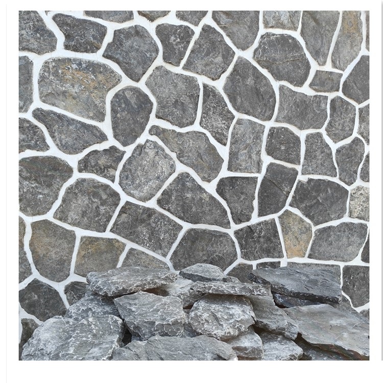 Натуральный камень черный известняк свободный случайный облицовка стен тонкий шпон настенный камень