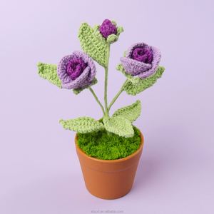 Plante artificielle en pot, fleurs tricotées à la main au crochet, roses pour la décoration de la maison, remise de diplôme, fête des pères, Halloween, haute qualité - Product Image 4