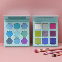 Palette de fards à paupières vegan 9 couleurs bleu clair avec paillettes, logo personnalisé, outils de beauté, palette de fards à paupières mats, marque privée