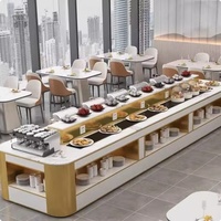 Table de buffet en métal incurvée double face pour restaurant et hôtel, îlot de présentation pour la distribution de nourriture, plats, desserts, fruits, assaisonnements