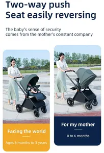 Carrinho de bebê luxuoso 4 em 1 para 0-3 anos, carrinho de bebê leve com estrutura de alumínio, carrinho dobrável para viagens, paisagem alta, avião