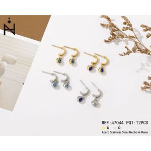 Pendientes y aretes de acero inoxidable con circonita azul, 6 pares, joyería hecha a mano para mujer, accesorios de moda - Product Image 1