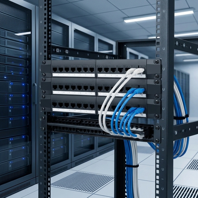 Fangbei 19 Inch 1U SC/LC Rack Mount 1.5mm Thick Steel Fiber Optic Patch Panel CAT6/CAT5E/CAT6A 48 Port RJ45 Network