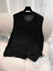 Gilet en tricot sans manches pour femme avec boutons latéraux et sangle <span class=keywords><strong>à</strong></span> nouer - Gilet pull décontracté <span class=keywords><strong>à</strong></span> col rond pour <span class=keywords><strong>l</strong></span>'automne/hiver - Product Image 2