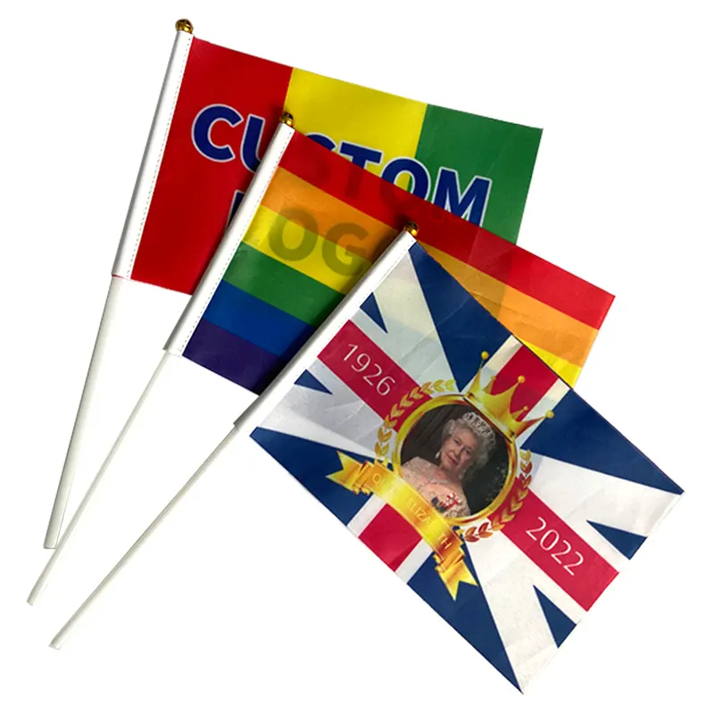 150D Polyester Digital Printing Mini Hand Wave Flag on stick with pole 14*21cm hand Flag